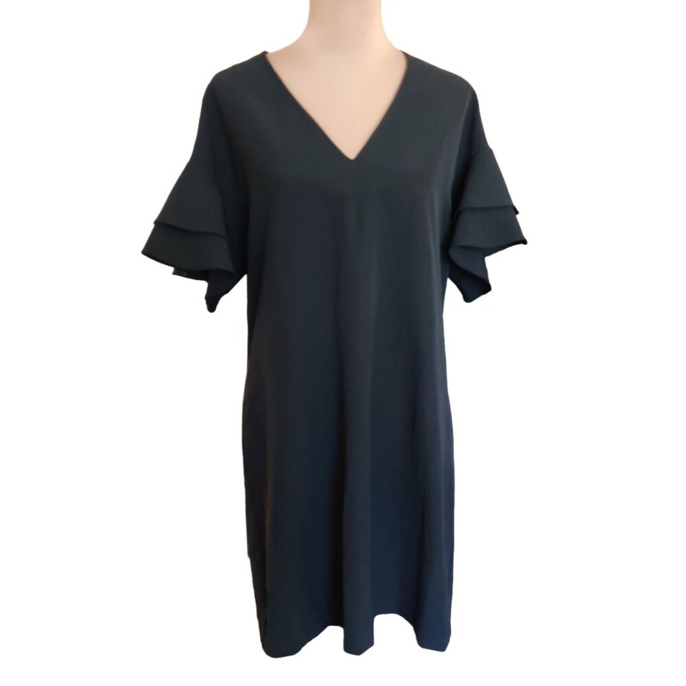 Seed Heritage Womens Shift Dress Short Ruffle Bell Sleeve Career Black Size 12